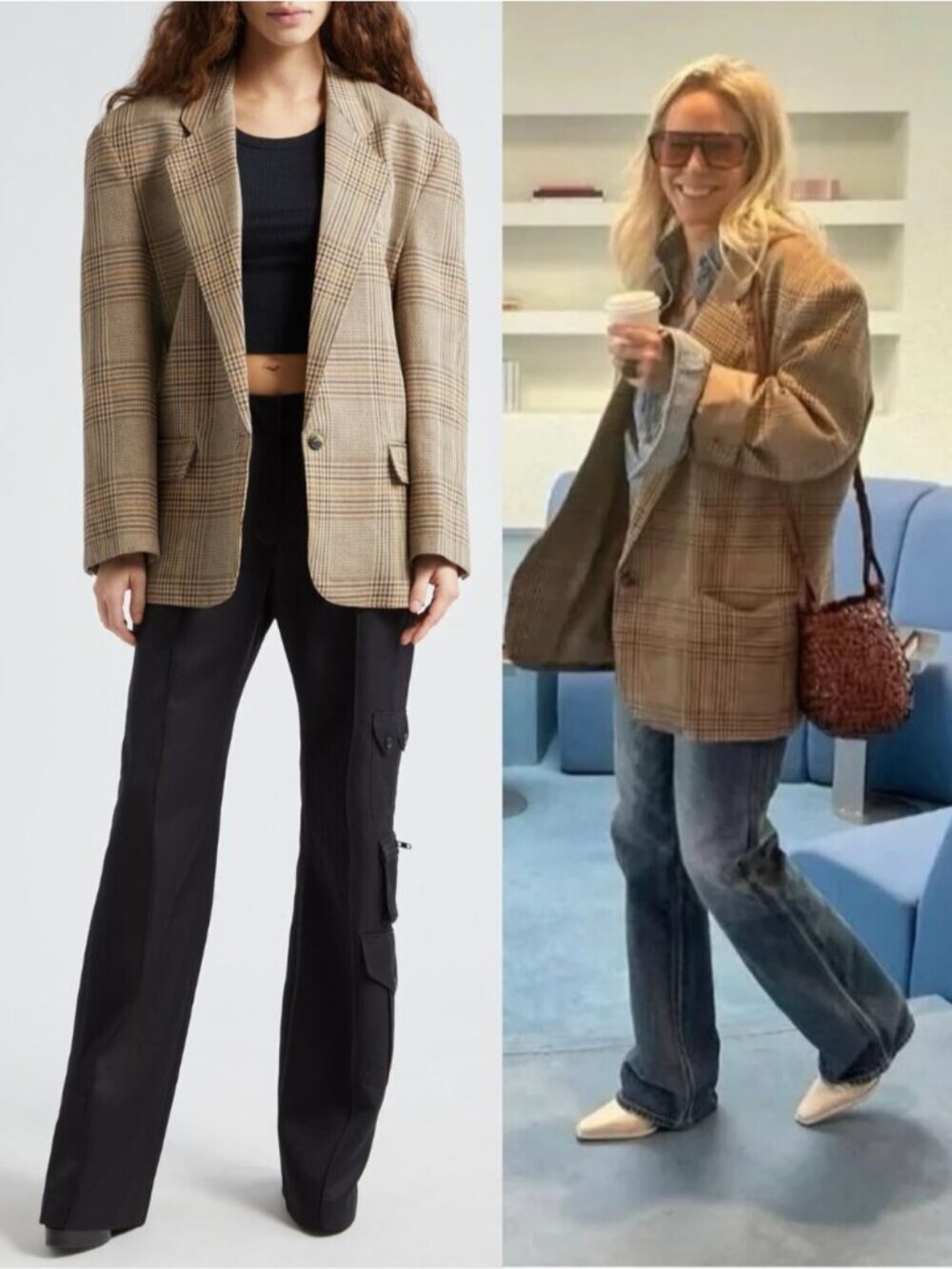 SMYTHE Massive One-Button Plaid Cotton & Linen Blazer Jacket Size Small